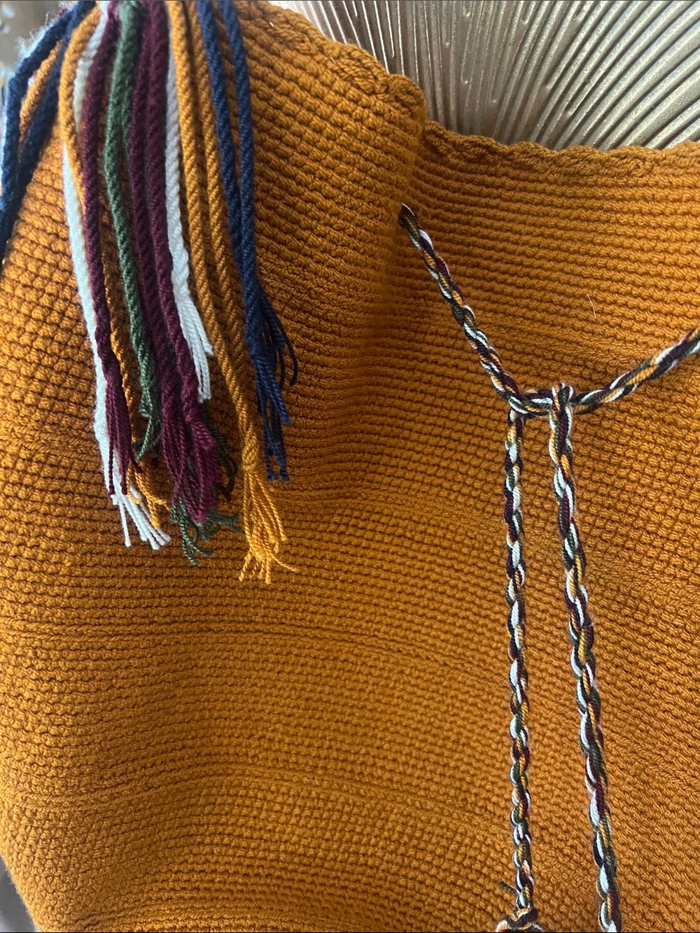Boho Woven Shoulder Bag in Burnt Orange with Patterned Strap - Picture 2 of 7